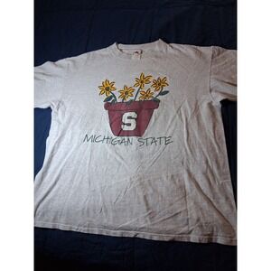 Vintage Michigan State Spartans Football T Shirt Gray 2XL Made In USA